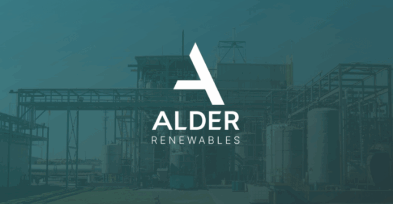 Alder Renewables logo over top of a faded plant image.